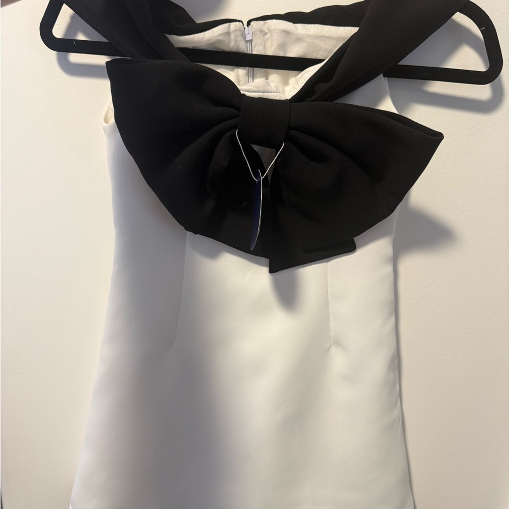Elegant Black and White Bow dress